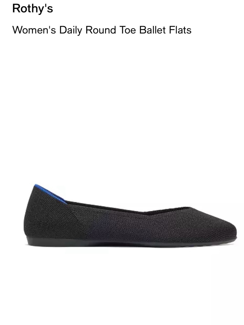 Rothy's Black Knit Ballet Flat with Blue Sole Accents 8.5 - Picture 2 of 3